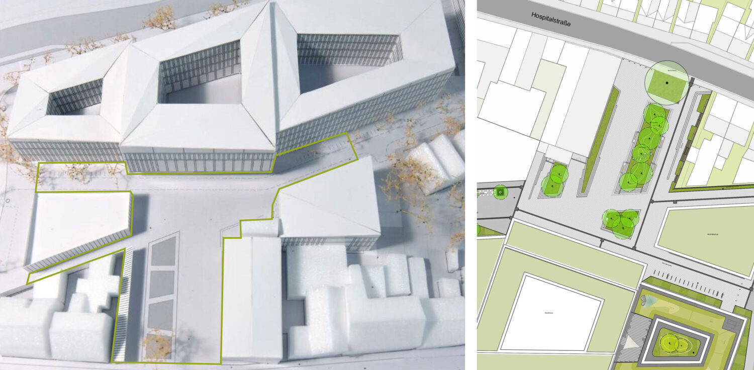 Modellansicht und Freiraumplanung Quartiersplatz